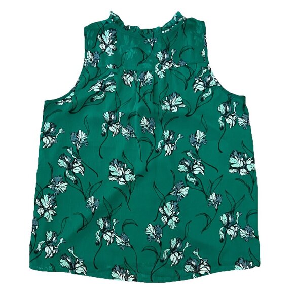 LOFT Women’s Pintucked Ruffle V Neck Sleeveless Blouse Top Green Size Medium - Picture 3 of 7